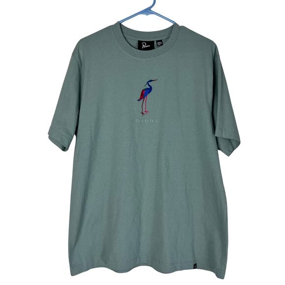 Parra Sage Green Heron Bird Logo Embroidered Graphic Streetwear Skate Tee Large - Picture 1 of 5